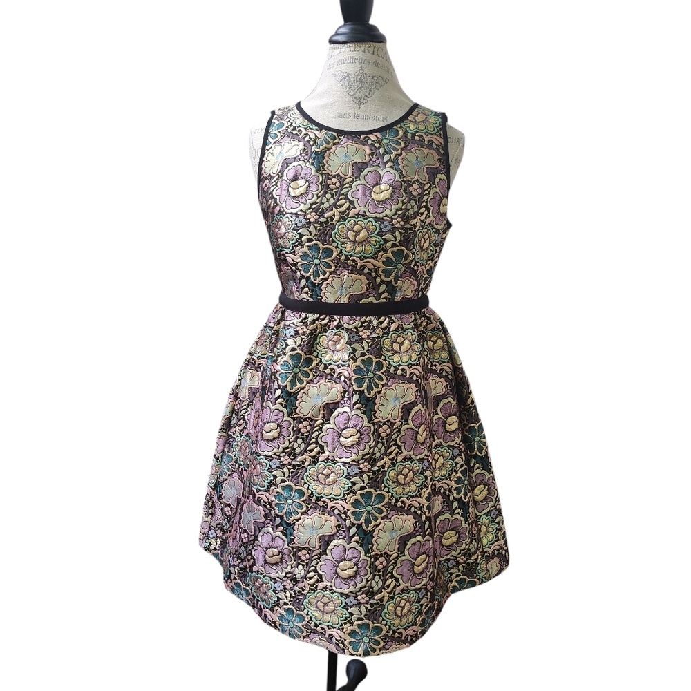Ladakh Anthropologie Opulence Gold Floral Dress 8 Medium